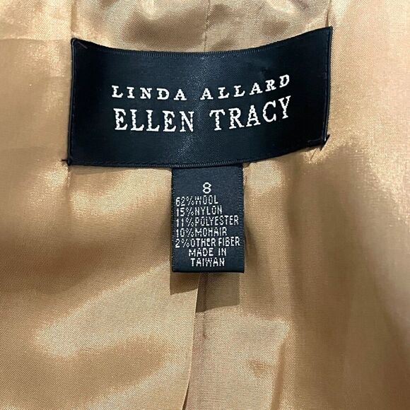 Vintage Linda Allard Ellen Tracy Blazer Jacket Wool Blend Camel with Gold Sz 8 - Picture 7 of 7